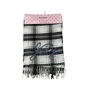 Juicy Couture Womens Black & White Plaid Scarf With Fringe & Glitter Logo